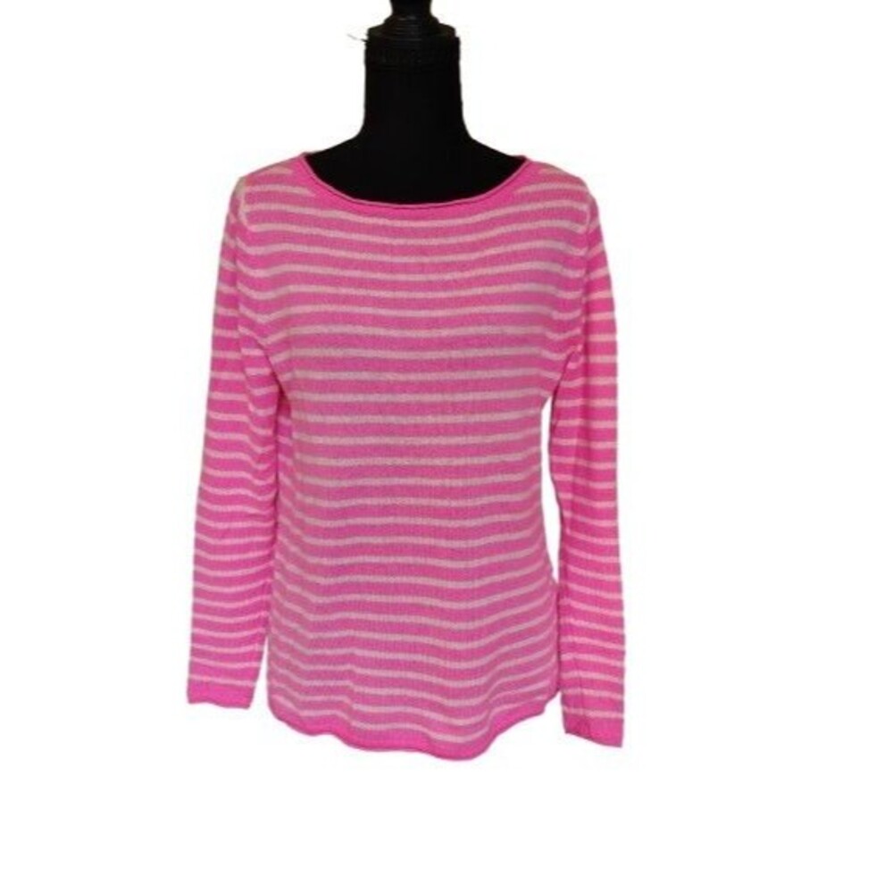 Vineyard Vines Pink & White Striped Merino Wool Cashmere Sweater XS Flaw
